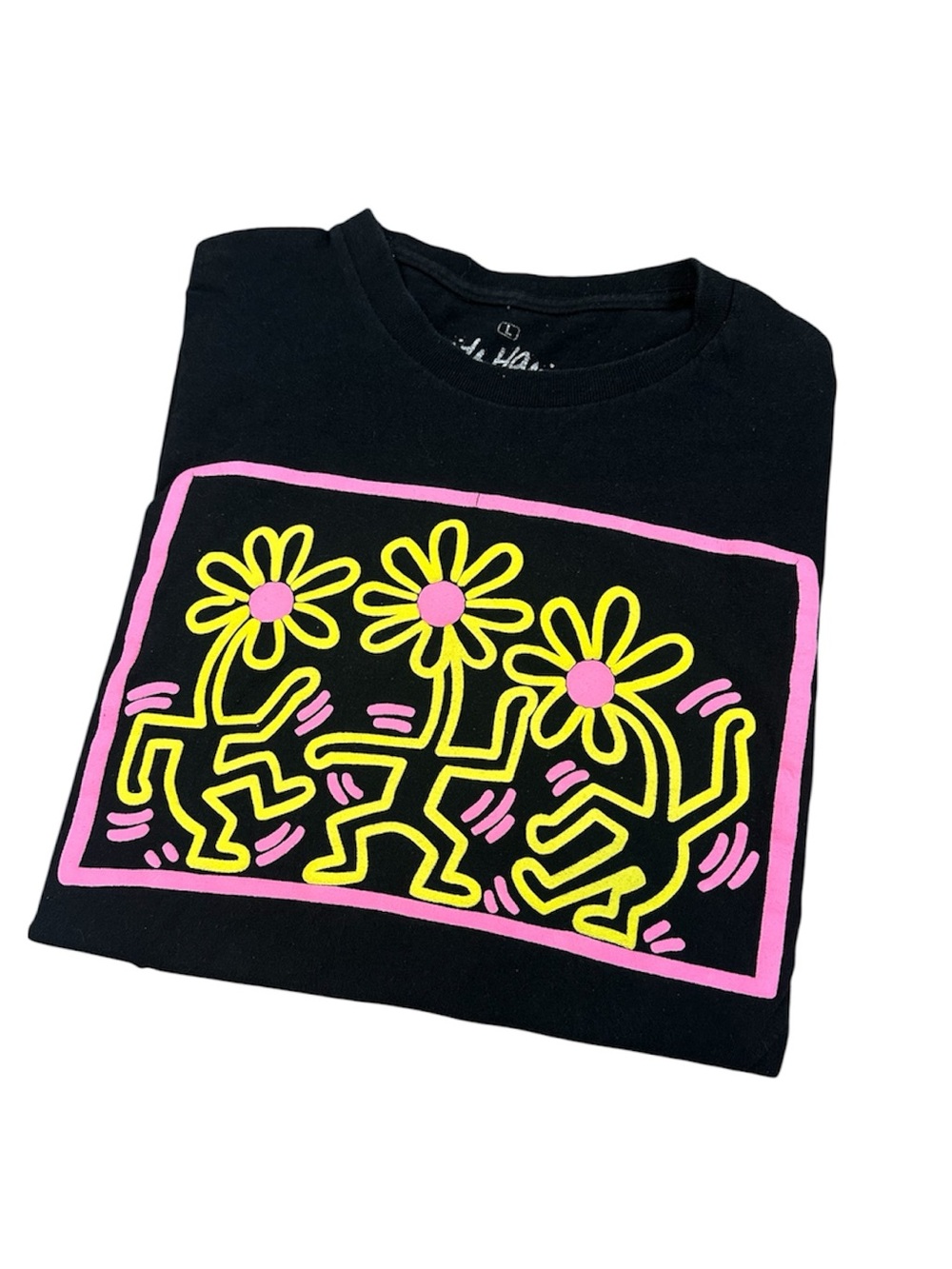 Keith Haring Graphic T Shirt Black Pink Neon Art Tee Men’s Large